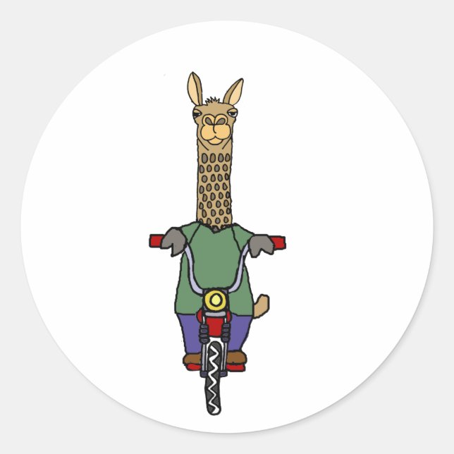 Cool Llama Riding Bicycle Cartoon Classic Round Sticker (Front)