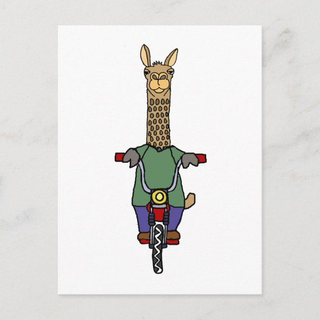 Cool Llama Riding Bicycle Cartoon Postcard (Front)