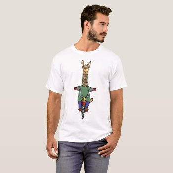 Cool Llama Riding Bicycle Cartoon T-shirt by patcallum at Zazzle