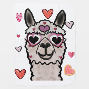 Cool Llama with Heart Glasses Baby Blanket