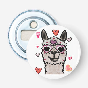 Cool Llama with Heart Glasses Bottle Opener