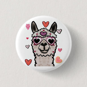 Cool Llama with Heart Glasses Button