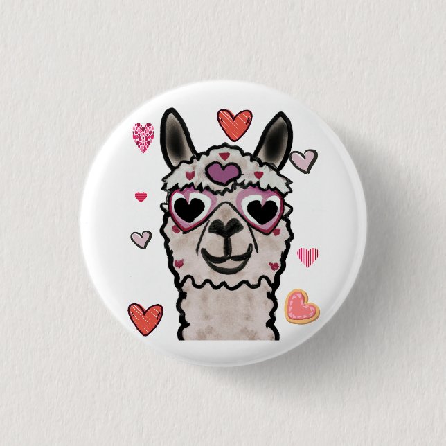 Cool Llama with Heart Glasses Button (Front)