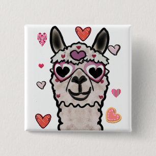 Cool Llama with Heart Glasses Button