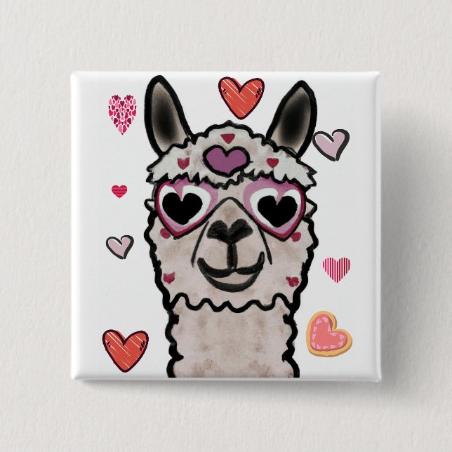Cool Llama with Heart Glasses Button (Front)