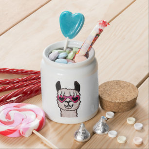 Cool Llama with Heart Glasses Candy Jar
