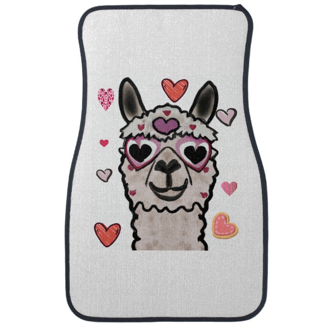 Cool Llama with Heart Glasses Car Floor Mat (Front)