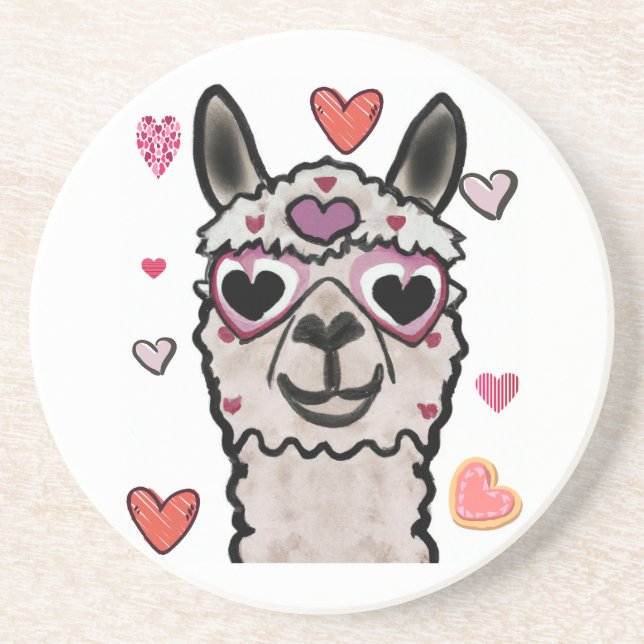 Cool Llama with Heart Glasses Coaster (Front)