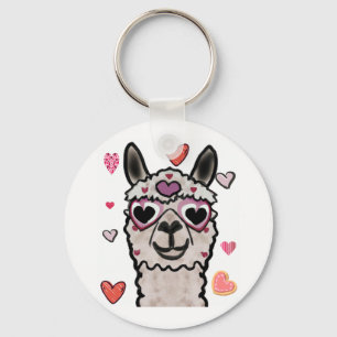 Cool Llama with Heart Glasses Keychain