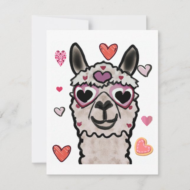Cool Llama with Heart Glasses Note Card (Front)
