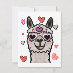 Cool Llama with Heart Glasses Note Card