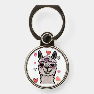 Cool Llama with Heart Glasses Phone Ring Stand