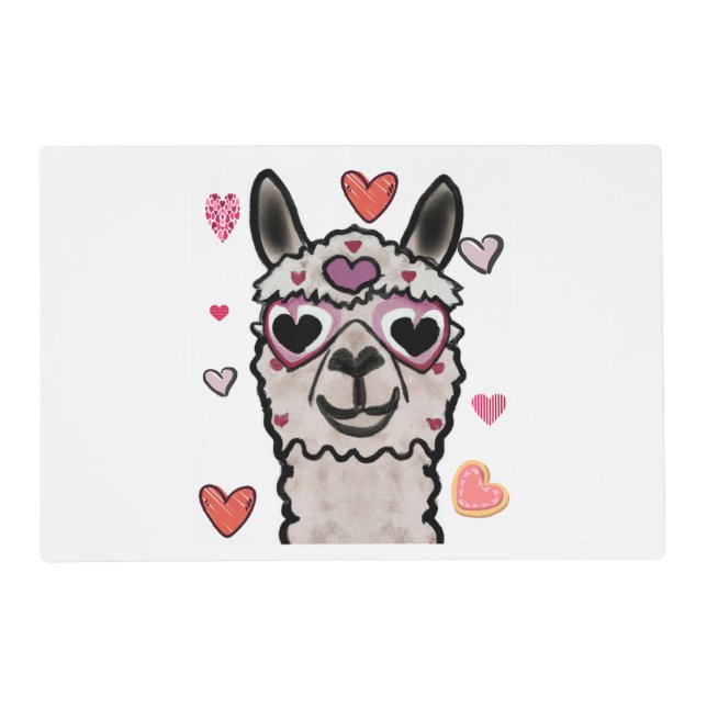 Cool Llama with Heart Glasses Placemat (Front)