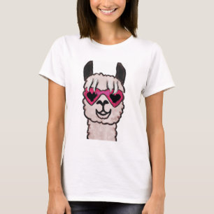 Cool Llama with Heart Glasses T-Shirt