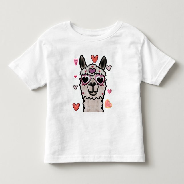 Cool Llama with Heart Glasses Toddler T-shirt (Front)