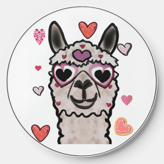 Cool Llama with Heart Glasses Wireless Charger (Front)
