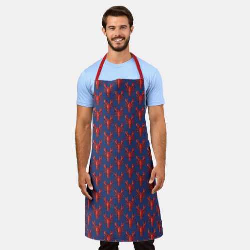 Cool Lobster Bright Blue Red Seafood Grilling Chef Apron