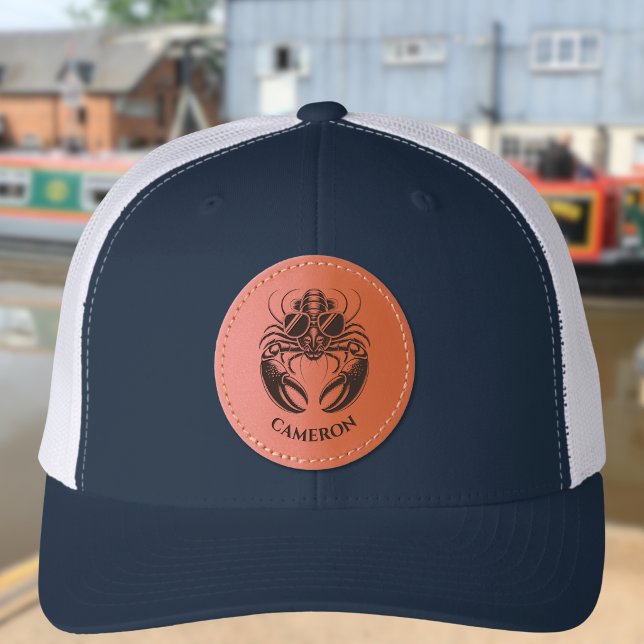 Cool Lobster with Sunglasses Monogram Name Leather Patch Hat (Creator Uploaded)
