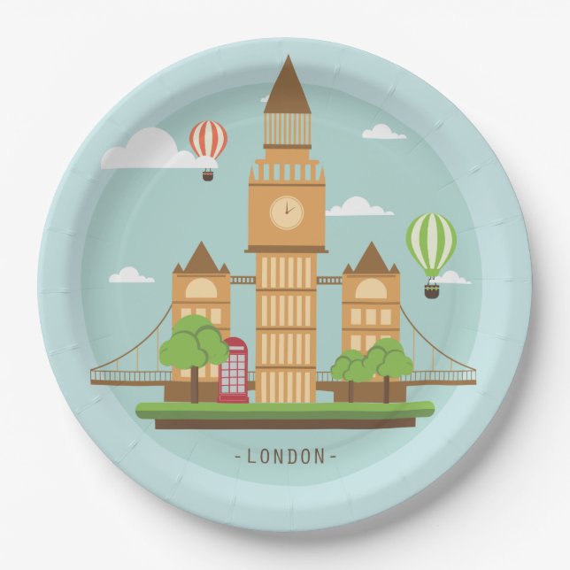 Cool London City Illustration Paper Plates (Front)