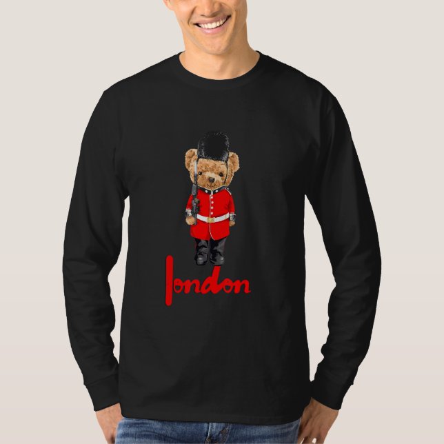 Cool London Teddy Bear Illustration   Graphic Desi T-Shirt (Front)