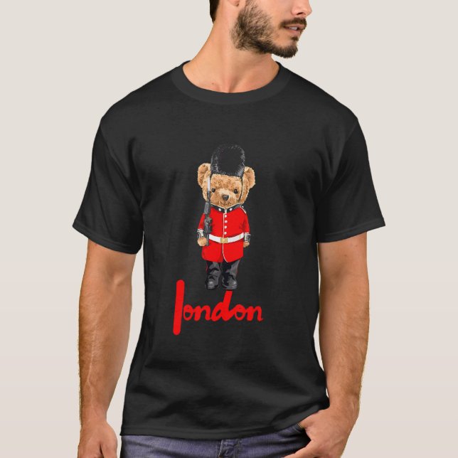Cool London Teddy Bear Illustration   Graphic Desi T-Shirt (Front)
