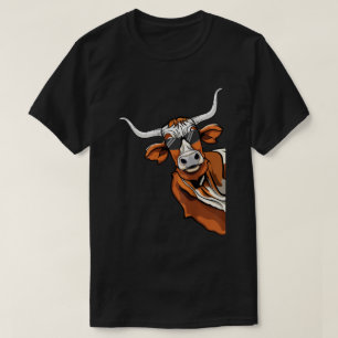 Cool Longhorn Cowboy Sunglasses Western Texas T-Shirt