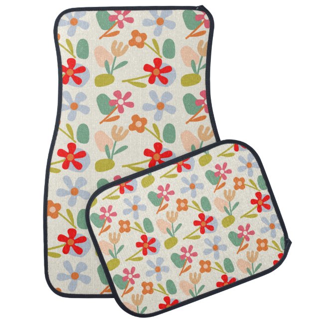 Cool Looking Abstract Floral Pattern Design Car Floor Mat (Set)