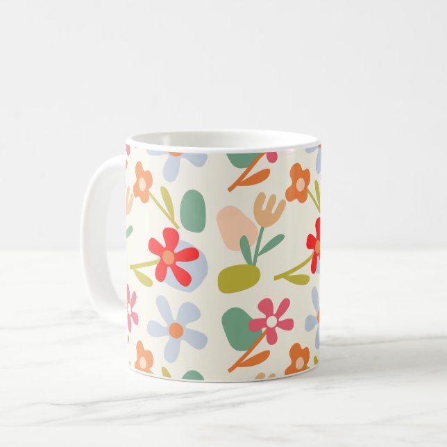 Cool Looking Abstract Floral Pattern Design Coffee Mug (Front Left)