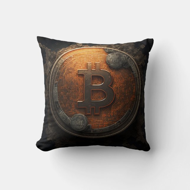 Cool looking Bitcoin logo Cryptocurrency Design Throw Pillow (Front)