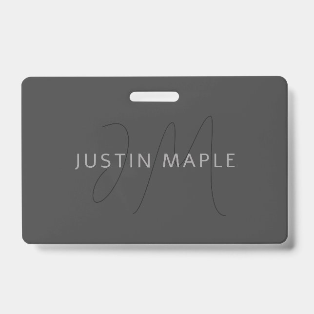 Cool Looking Name & Monogram | Dark Grey Badge (Front)