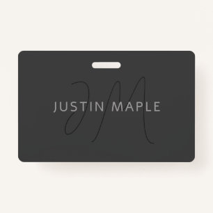 Cool Looking Name & Monogram   Dark Grey Badge