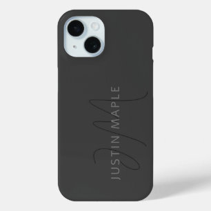 Cool Looking Name & Monogram Dark Grey iPhone 15 Case