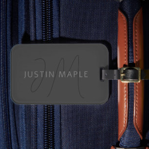Cool Looking Name & Monogram Dark Grey Luggage Tag