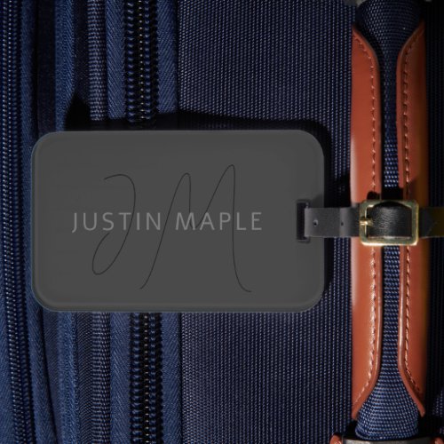 Cool Looking Name  Monogram  Dark Grey Luggage Tag