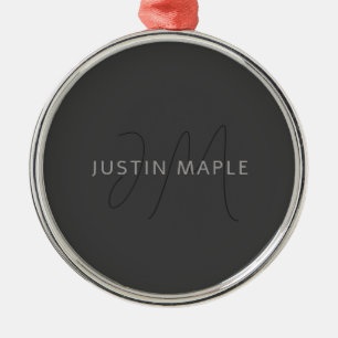 Cool Looking Name & Monogram Dark Grey Metal Ornament