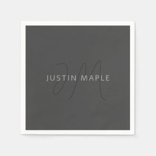 Cool Looking Name & Monogram Dark Grey Napkins
