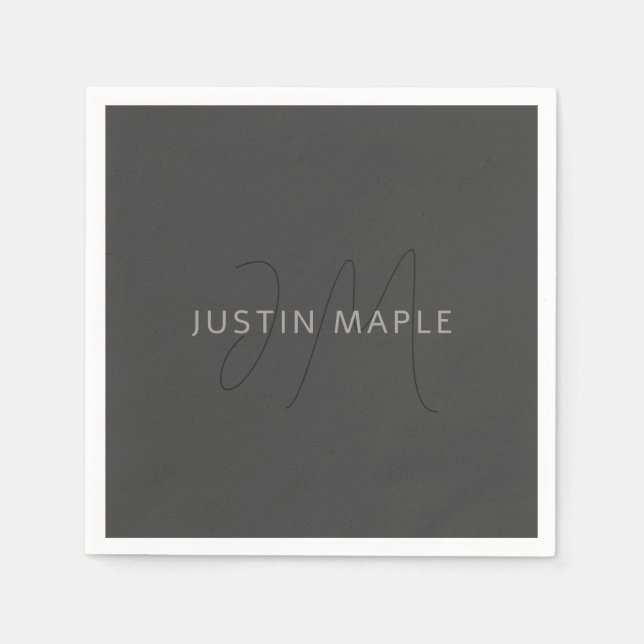 Cool Looking Name & Monogram | Dark Grey Napkins (Front)