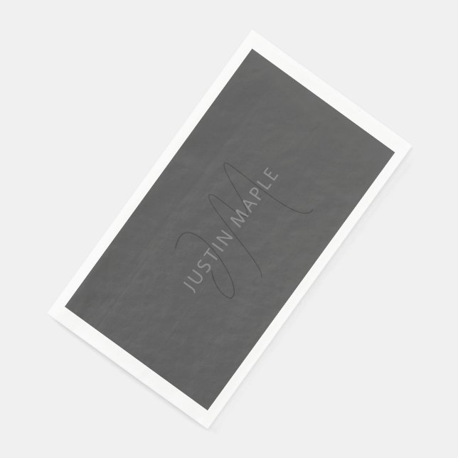 Cool Looking Name & Monogram | Dark Grey Paper Guest Towels (Corner)