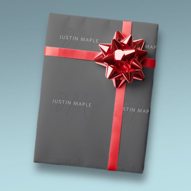 Cool Looking Name & Monogram | Dark Grey Wrapping Paper (Creator Uploaded)
