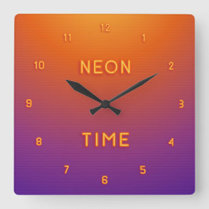 Cool Looking Simulated Neon Numbered Square Wall Clock