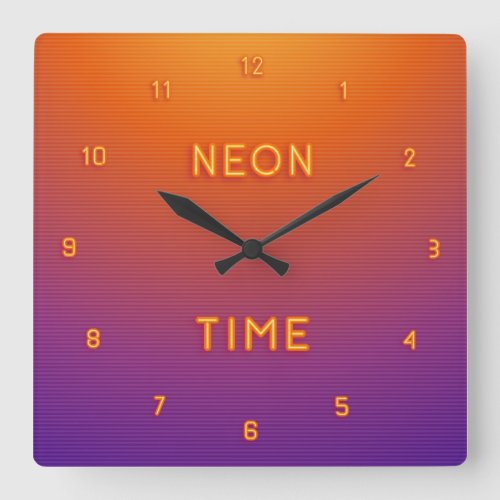 Cool Looking Simulated Neon Numbered Square Wall Clock