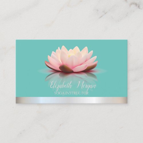  Cool Lotus Silver Stripe Teal Yoga Instructor  Business Card