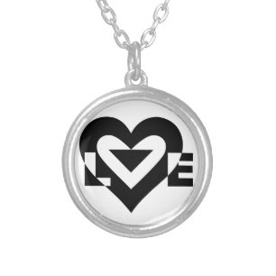 Cool Love Graphic, Black Silver Plated Necklace