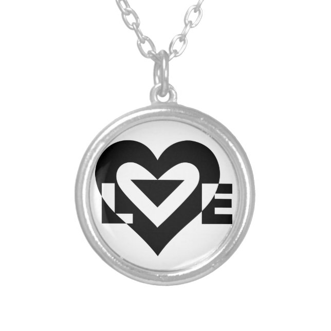 Cool Love Graphic, Black Silver Plated Necklace (Front)