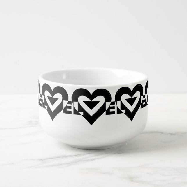 Cool Love Graphic, Black Soup Mug (Front)