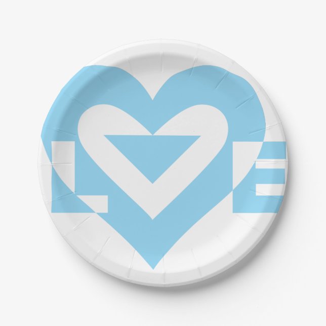 Cool Love Graphic, Blue Paper Plates (Front)