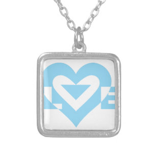Cool Love Graphic, Blue Silver Plated Necklace