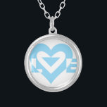 Cool Love Graphic, Blue Silver Plated Necklace<br><div class="desc">A graphic logo design,  custom made. LOVE blue.</div>