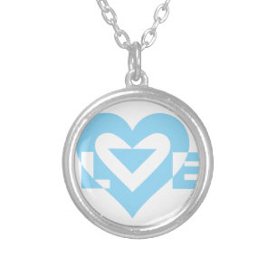 Cool Love Graphic, Blue Silver Plated Necklace