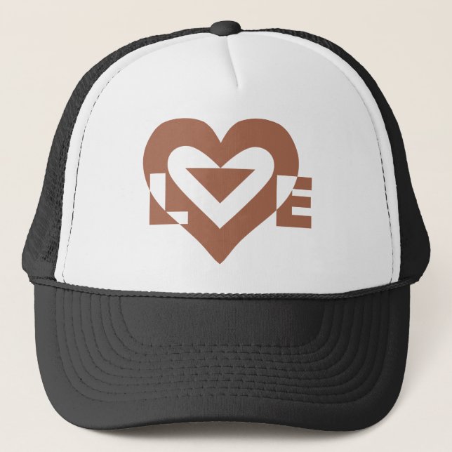 Cool Love Graphic, Mocha Brown Trucker Hat (Front)